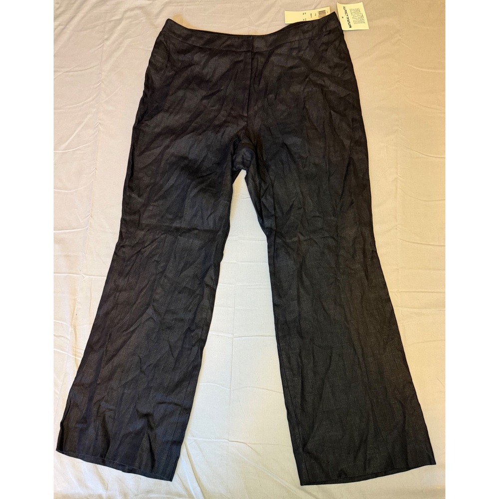 Harris Wallace Linen Trousers Womens 16W Black NEW Wide Leg Made in USA W994777